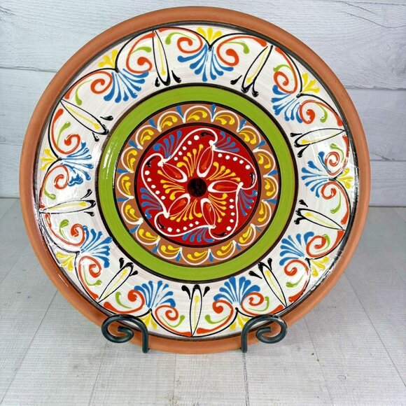 CERAMICA EL TITI Spain Bright FLORAL Hand Painted Large Wall Hanging Plate - Picture 2 of 15
